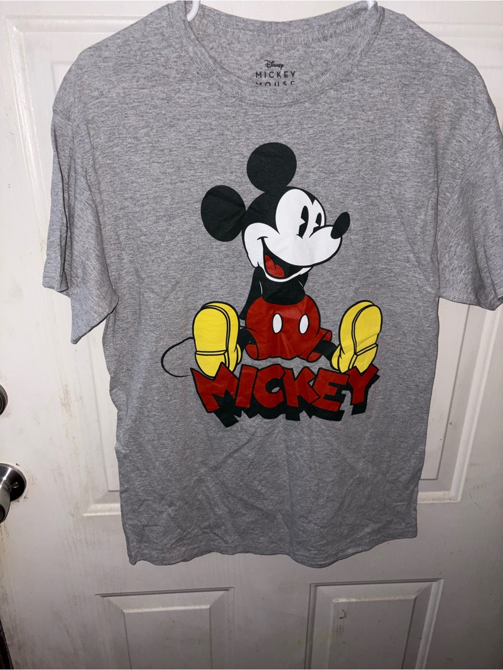 Disney Gray Mickey Mouse Graphic Tee with Red & Yellow Accents